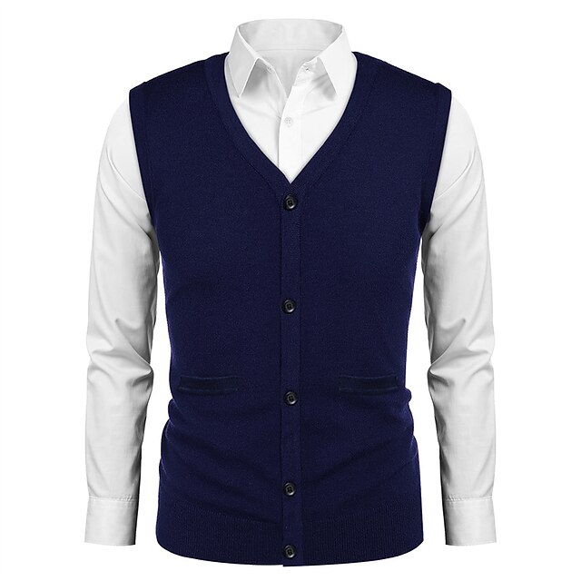 Men's Sweater Vest Wool Sweater Knit Knitted Solid Color V Neck Stylish