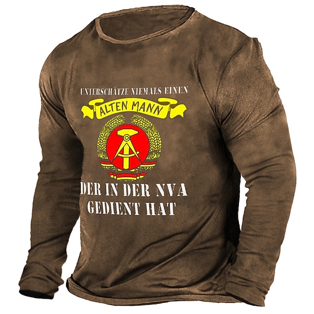  Herre Grafisk Bokstaver T skjorte T-skjorter Langermet T skjorte 3D-utskrift Crew-hals Skjorte Årgang Mote Designer utendørs Avslappet Daglig Blå Brun Mørkegrå Vår & Vinter Klær S M L XL 2XL 3XL
