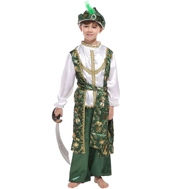  Aladin Prince Cosplay Costume Outfits Boys Movie Cosplay Cosplay Halloween Green Top Pants Belt Halloween Carnival Masquerade Polyester World Book Day Costumes