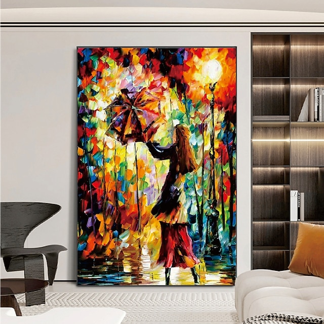  手作り 手描き 油絵 壁 モダン 抽象的 雨の女性 絵画 パトル ナイフ アート キャンバス絵画 家の装飾 装飾 ロールキャンバス フレームなし 未延伸