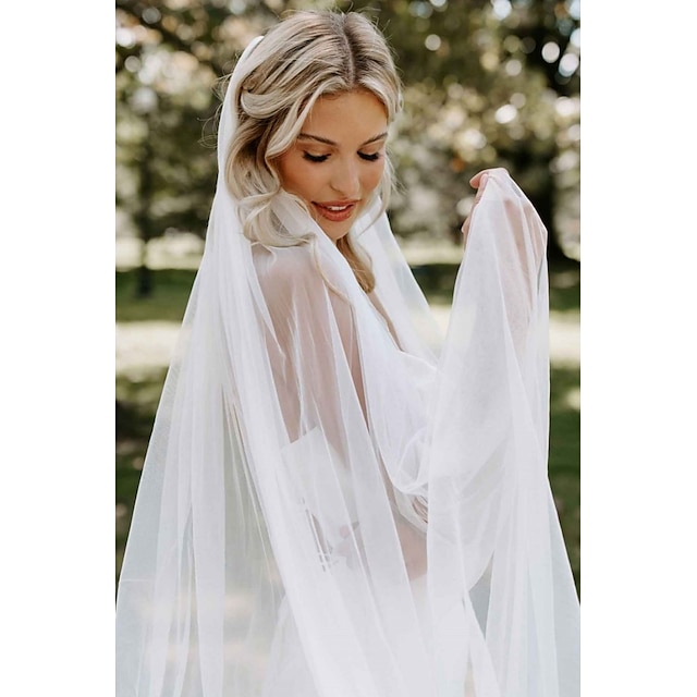  One-tier Simple / Classic Style Wedding Veil Chapel Veils with Pure Color 110.24 in (280cm) Tulle