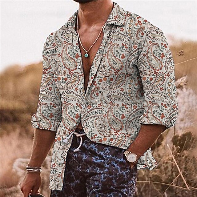 Men's Floral Shirt Boho Shirt Button Up Shirt Long Sleeve Tropical Sports Streetwear Outdoor Casual Daily Fall & Winter Turndown Print Button-Down Apricot Pink3