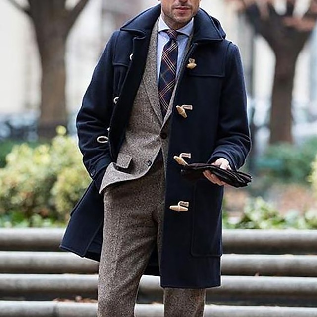  Hombre Abrigo de invierno Sobretodo Peacoat Calle Negocio Invierno Poliéster Resistente al Viento Mantiene abrigado Ropa de calle Ropa Ropa de calle Casual no imprimible Color sólido Bolsillo Cuello