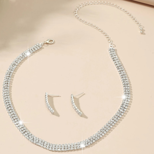  Jewelry Set 1 set Imitation Diamond Alloy 1 Necklace Earrings Women's Stylish Simple Elegant Tennis Chain Princess Jewelry Set For Party Anniversary Party Evening