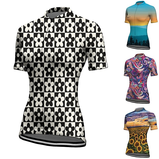  21Grams Women's Cycling Jersey Short Sleeve Bike Top with 3 Rear Pockets Mountain Bike MTB Road Bike Cycling Breathable Quick Dry Moisture Wicking Reflective Strips Black Yellow Red Floral Botanical