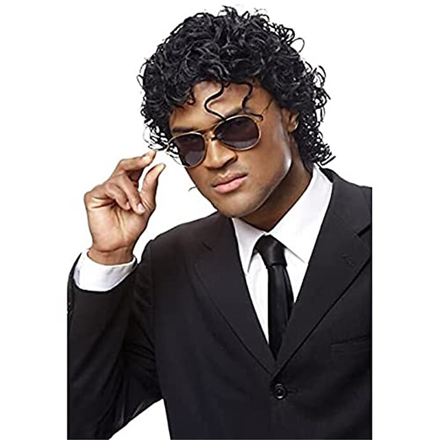  мужской короткий кудрявый парик черный синтетический рокерский парик калифорнийский костюм на Хэллоуин культура парик с мокрым взглядом