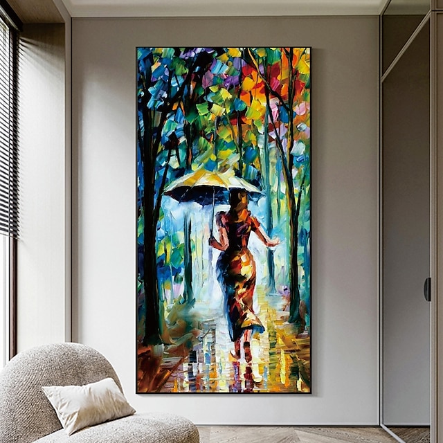  arte de parede pintada à mão moderna abstrata leonid afremov senhora chuvosa paisagem decoração de casa decoração em tela enrolada sem moldura não esticada