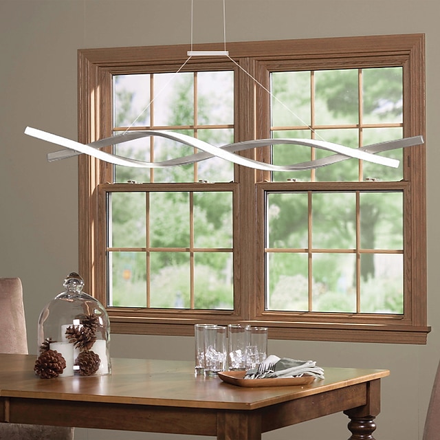  2-ljus 80/100cm led taklampa aluminium linje design curl wave design justerbar ljuskrona nordisk stil matsal vardagsrumslampa 36w 110-240v endast dimbar med fjärrkontroll