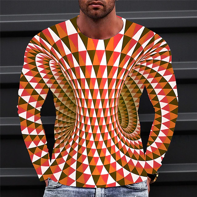 Men's T shirt Tee Optical Illusion Graphic Prints Crew Neck A B C D E ...