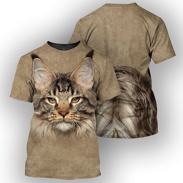  男性用 Tシャツ グラフィック 動物 猫 クルーネック 衣類 3Dプリント アウトドア カジュアル 半袖 プリント ヴィンテージ ファッション デザイナー