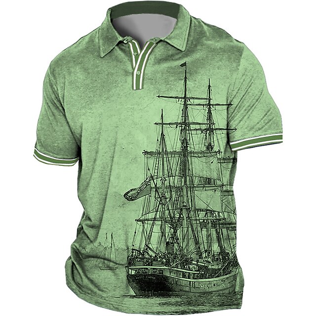 Men's Plus Size Polo Shirt Big and Tall Letter Turndown Print Short