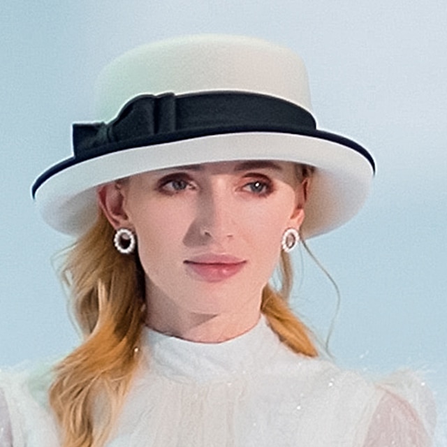  כובעים 100% צמר כובע פדורה מזדמן מסיבת תה אלגנטית עם כיסוי ראש עם קשת
