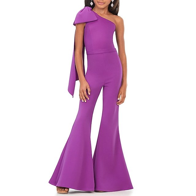  Ensemble combinaison Robe de demoiselle d'honneur Longueur de sol Pageant  Performance Juniors Robe de bal mignonne Chiffon avec nœud(s) Ajustement élégant 3-16 ans