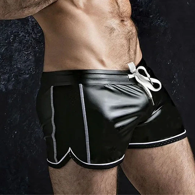 Men's Casual Shorts Faux Leather Shorts Solid Colored Comfort Soft Home ...