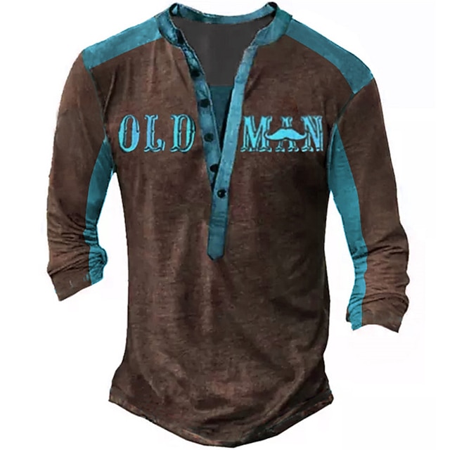 Men's Henley Shirt Tee Graphic Letter Henley Clothing Apparel 3D Print