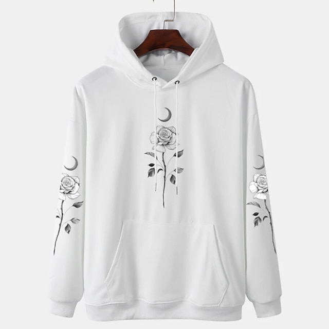  Men's Hoodie Black White Beige Hooded Rose Graphic Prints Sports & Outdoor Daily Sports Hot Stamping Basic Streetwear Casual Spring &  Fall Clothing Apparel Hoodies Sweatshirts 