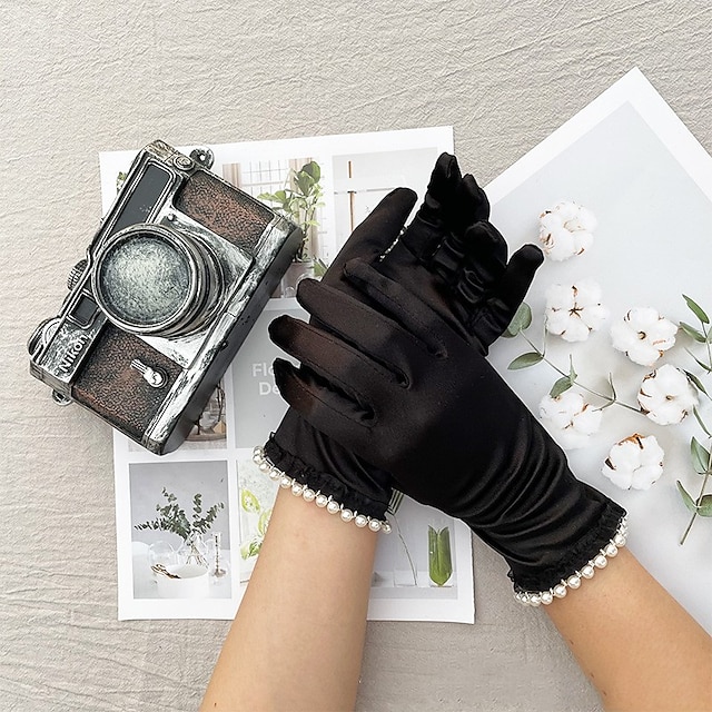  Satén Hasta la Muñeca Guantes Estilo retro / Elegante Con Perlado Artificial Boda / guante del partido