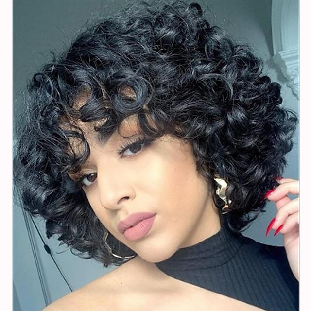  Short Afro Wigs for Black Women Curly Hair Wig with Bangs African American Kinky Curls Natural Looking Hairstyles Haircuts Daily Wear Girl's Party