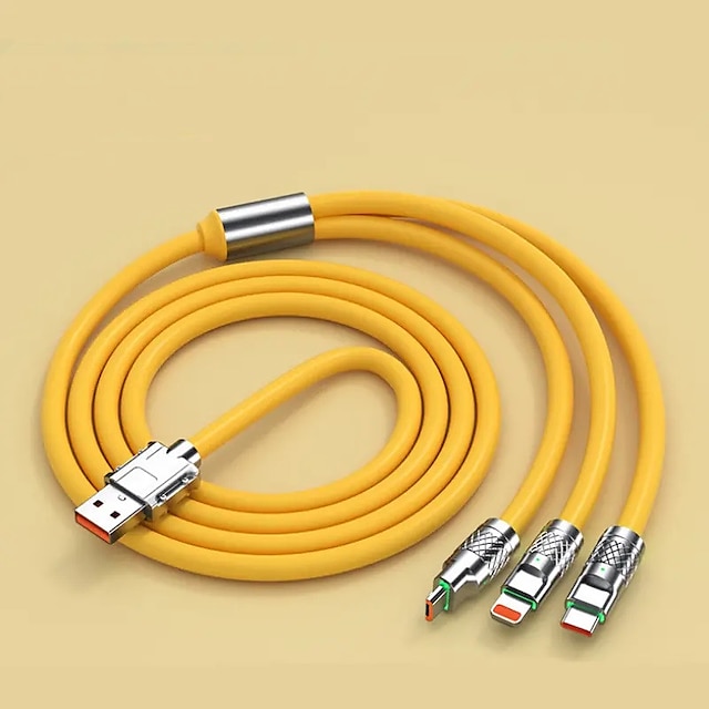  كابل شاحن USB مضفر من النايلون متعدد الاستخدامات 3 في 1، بطول 3.3 قدم، بقوة 120 وات، مزود بثلاثة منافذ مختلفة (USB C/Micro/Lightning)