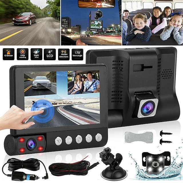  4 Inch Full HD 1080P 3 Lens Car DVR Dash Cam Touch Screen 170 Degrees Night Vision Auto Video Recorder Car Driving Recorder
