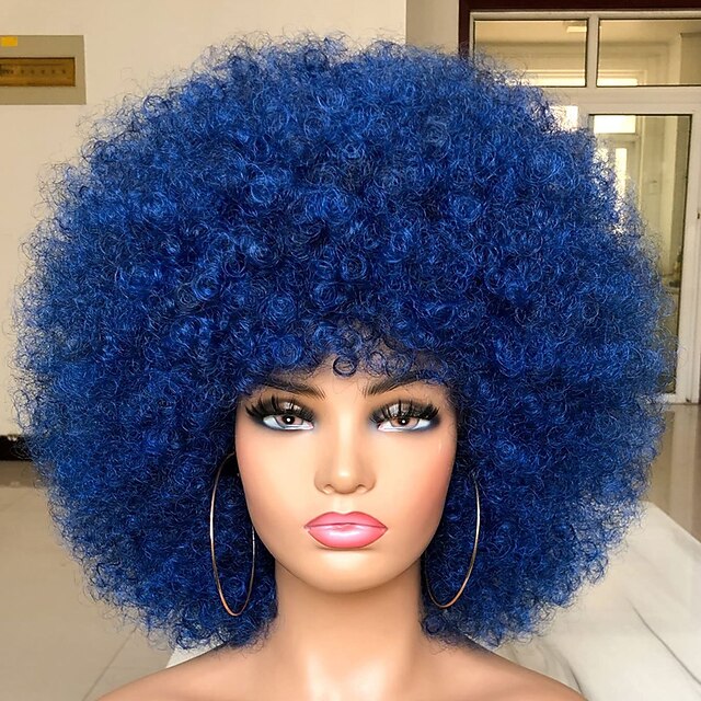 Short Afro Wig with Bangs for Black Women Afro Kinky Curly Wig 70s