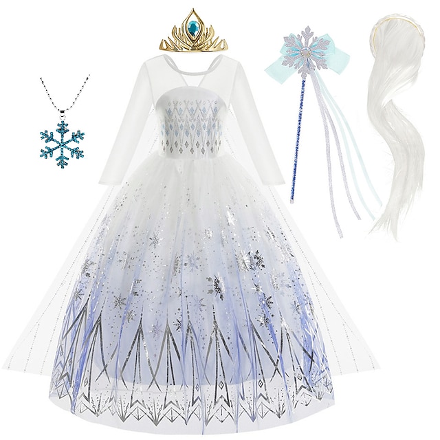  Frozen Fairytale Princess Elsa Flower Girl Dress Vacation Dress Theme Party Costume Girls' Movie Cosplay Halloween White Blue (With Accessories) Dress Accessory Set Carnival World Book Day Costumes