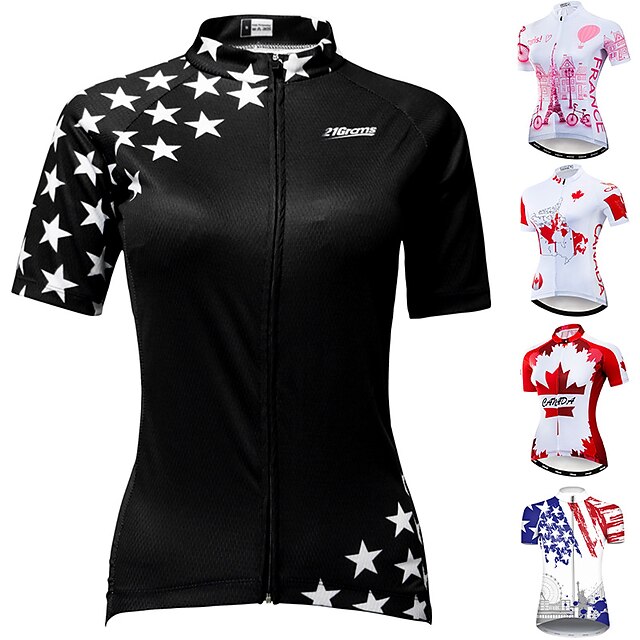  21Grams Women's Cycling Jersey Short Sleeve Bike Jersey Top with 3 Rear Pockets Mountain Bike MTB Breathable Moisture Wicking Quick Dry Back Pocket White Pink Red Star USA Sports Clothing Apparel