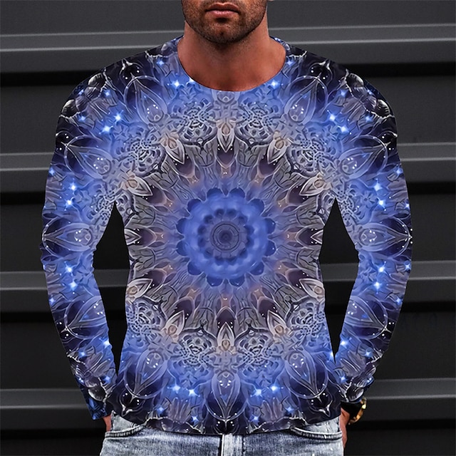 男性用 Tシャツ グラフィック テクノロジー クルーネック 衣類 3Dプリント アウトドア カジュアル 長袖 プリント ファッション デザイナー シンプル