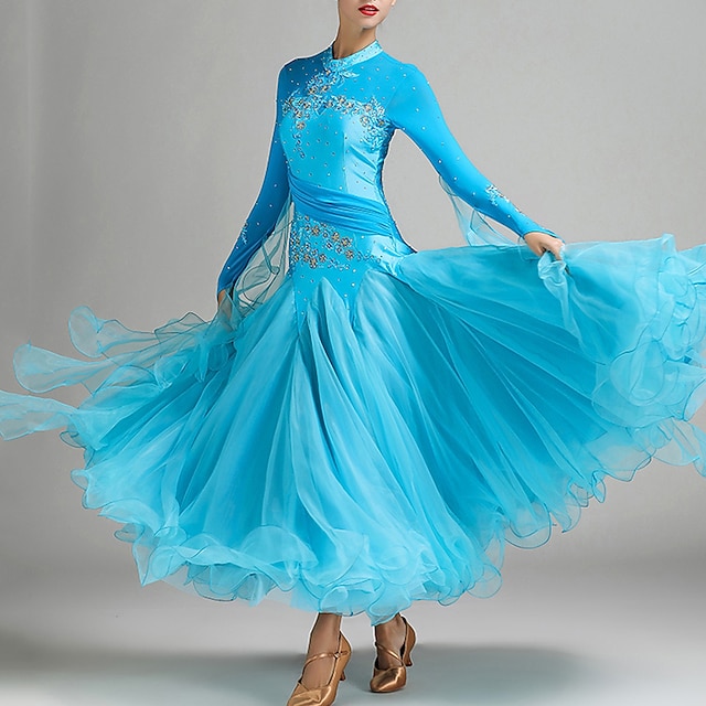  ballroom dans Kjole Broderi Kombination Krystal / Rhinsten Dame Ydeevne Træning Langærmet Net Spandex Organza