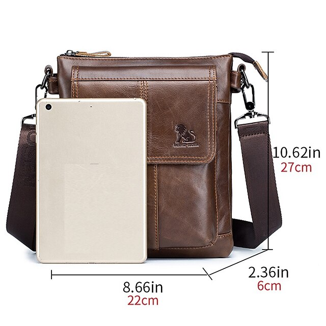 Brown Leather Crossbody Bag with Multiple Zippered Pockets for Men 2024 ...