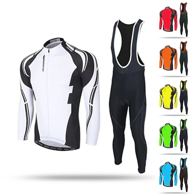 Men's Cycling Jersey with Bib Tights Long Sleeve Mountain Bike MTB Road Bike Cycling Winter Black Yellow Red Bike Pants / Trousers Jersey Bib Tights Thermal Warm Fleece Lining Windproof 3D Pad 14