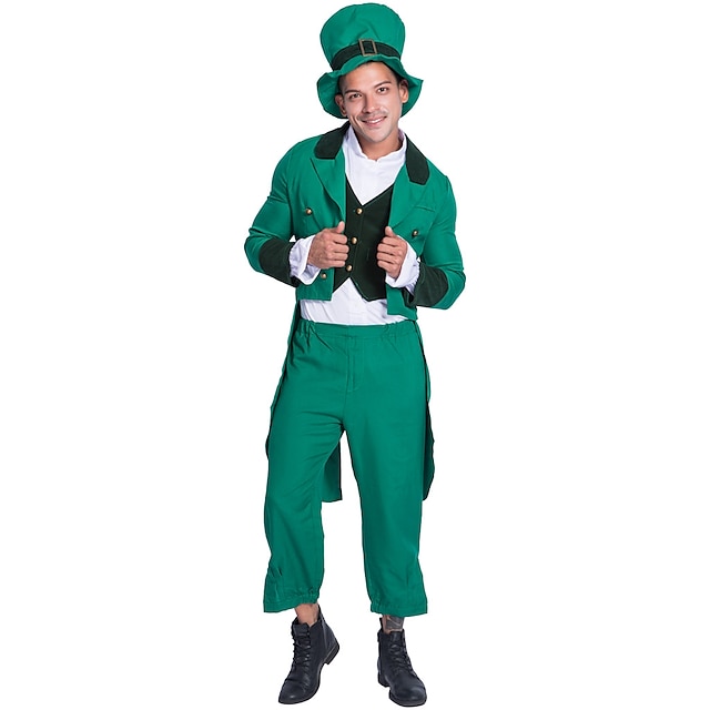  St. Patrick's Day Shamrock Irish Masquerade Adults' Men's Cosplay Party Carnival Masquerade Festival / Holiday Polyester Green Men's Easy Carnival Costumes Solid Colored