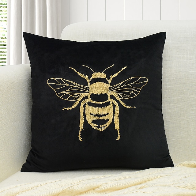  Decorative Toss Pillows Coolest Pillows Bee Embroidery Velvet Pillow Cover Throw Cushion Cover for Sofa Couch Bed Bench Living Room 1PC