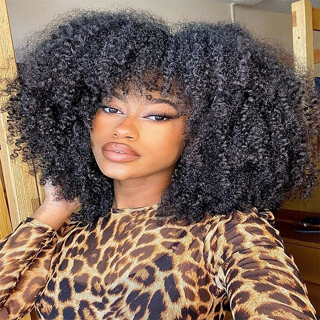 Afro Wig Soft Afro Wig 70s For Women Afro Kinky Curly Hair Wigs With Bangs Natural Looking