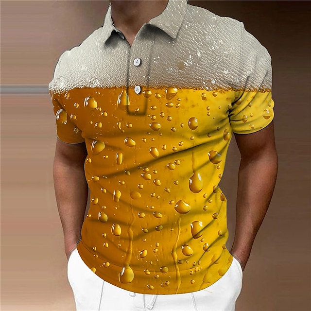  Herre POLO T-skjorte Golf skjorte Grafiske trykk Øl Aftæpning Gul Lysegrønn Vin Blå Lilla utendørs Gate Kort Erme Trykt mønster Knapp ned Klær Mote Designer Fritid Myk