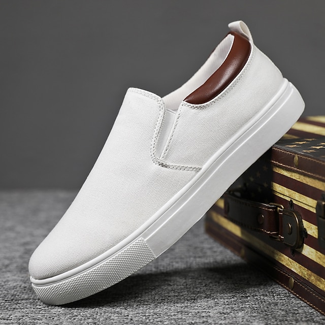  Men's Sneakers Loafers & Slip-Ons Skate Shoes White Shoes Cloth Loafers Sporty Classic Outdoor Daily Canvas Elastic Fabric Loafer Black White Red Spring Fall