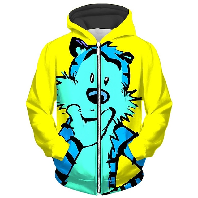  Men's Full Zip Hoodie Jacket Yellow Hooded Animal Tiger Graphic Prints Zipper Print Sports & Outdoor Daily Sports 3D Print Streetwear Designer Casual Spring &  Fall Clothing Apparel Hoodies