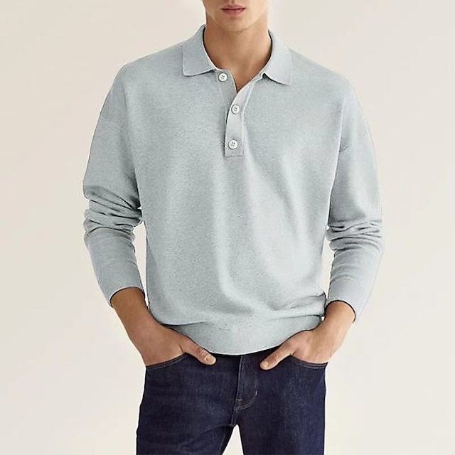  Bărbați Cămașă de golf polo tricotat Stradă Casual Gulerul Polo Clasic Manșon Lung Modă Casual Culoare solidă Simplu Butonul frontal Simplu Primăvara & toamnă Fit regulat Negru Alb Verde Deschis Roz
