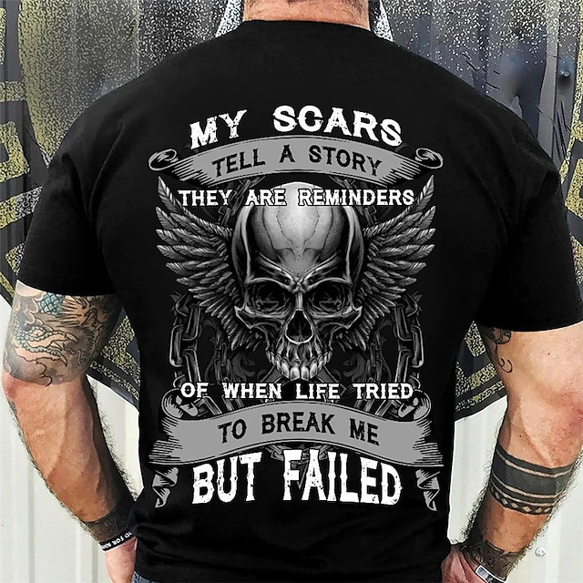  Herre Grafisk Hodeskaller T skjorte T-skjorter Tilbake Print T-skjorte nødlidende t-skjorte Kortermet T skjorte 3D-utskrift Crew-hals Skjorte Årgang Mote Designer utendørs Avslappet Daglig Svart Vår
