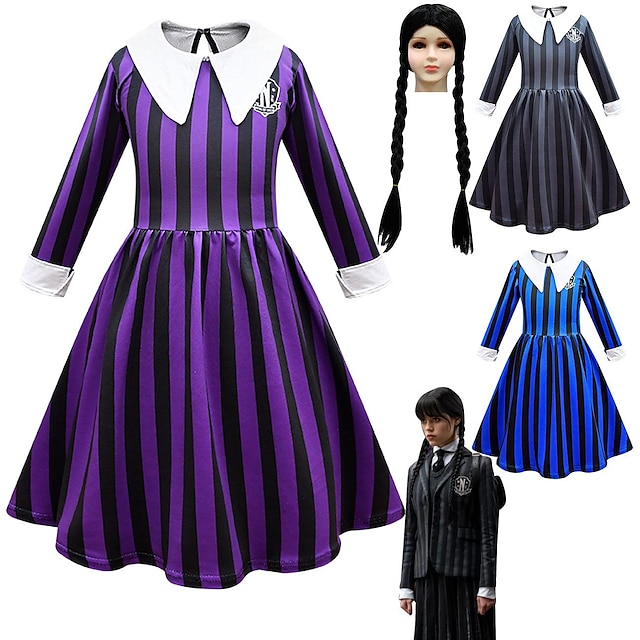  Wednesday Addams Wednesday Dress Girls' Movie Cosplay Cosplay Blue Purple Gray Dress Carnival Masquerade Polyester World Book Day Costumes