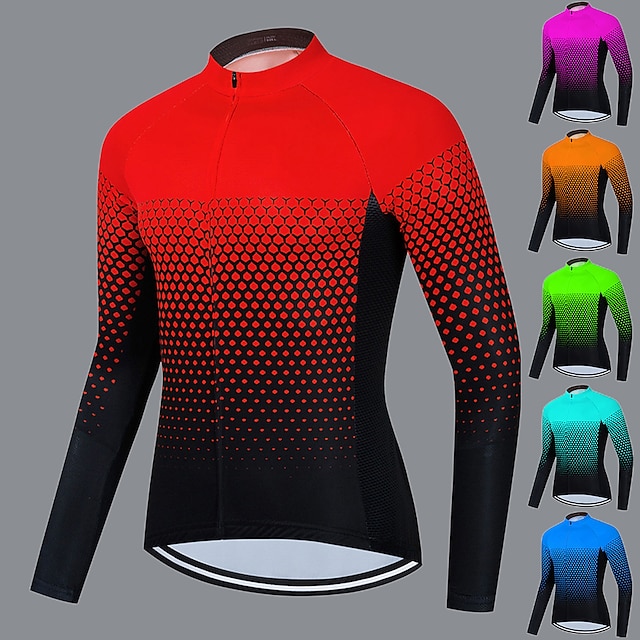  21Grams Men's Cycling Jersey Long Sleeve Bike Jersey Top with 3 Rear Pockets Mountain Bike MTB Road Bike Cycling Breathable Quick Dry Moisture Wicking Reflective Strips Green Sky Blue Orange Spandex