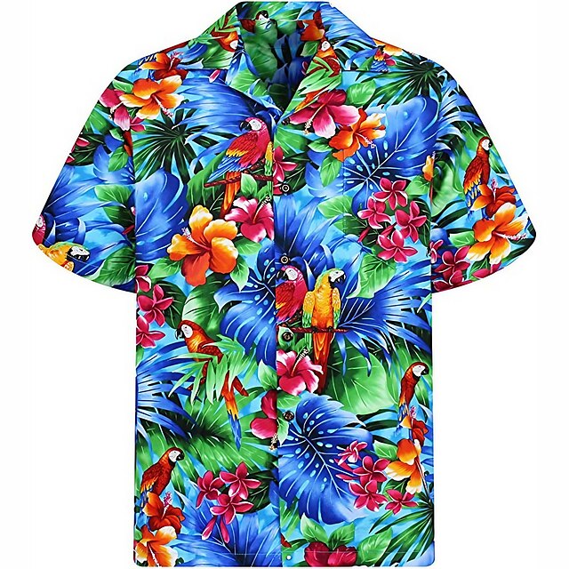 Men's Shirt Summer Hawaiian Shirt Floral Graphic Prints Parrot Turndown ...