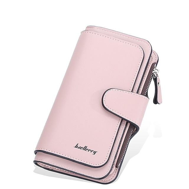  Women's Clutch Wallet Credit Card Holder Wallet PU Leather Office Shopping Daily Buckle Zipper Solid Color Dark Brown Black Pink