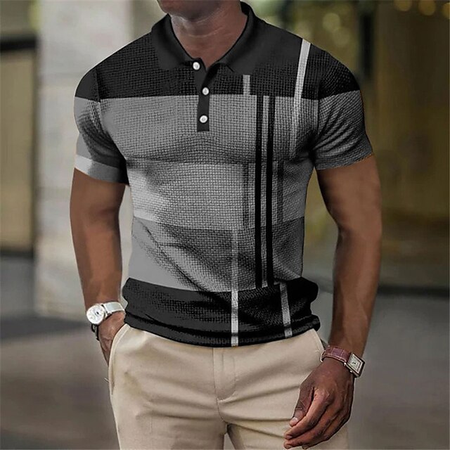 Men's Polo Shirt Waffle Polo Shirt Golf Shirt Striped Graphic Prints ...