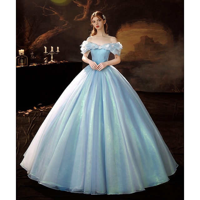 Blue Princess Cinderella Off Shoulder A-Line Long Evening Prom Dresses ...