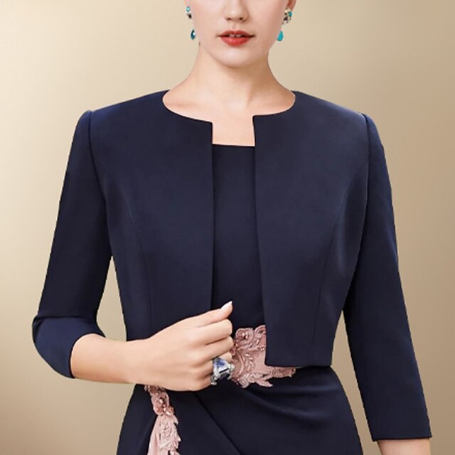 Shawl & Wrap Wedding Guest Women's Wrap Bolero Pure Elegant 3/4 Length Sleeve Stretch Fabric Wedding Wraps With Pure Color For Wedding Guest All Seasons2