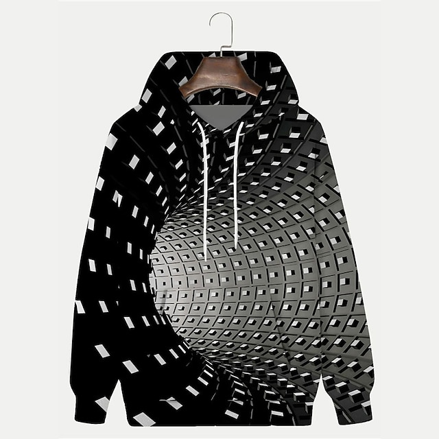 Men's Pullover Hoodie Sweatshirt Black Hooded Optical Illusion Graphic ...