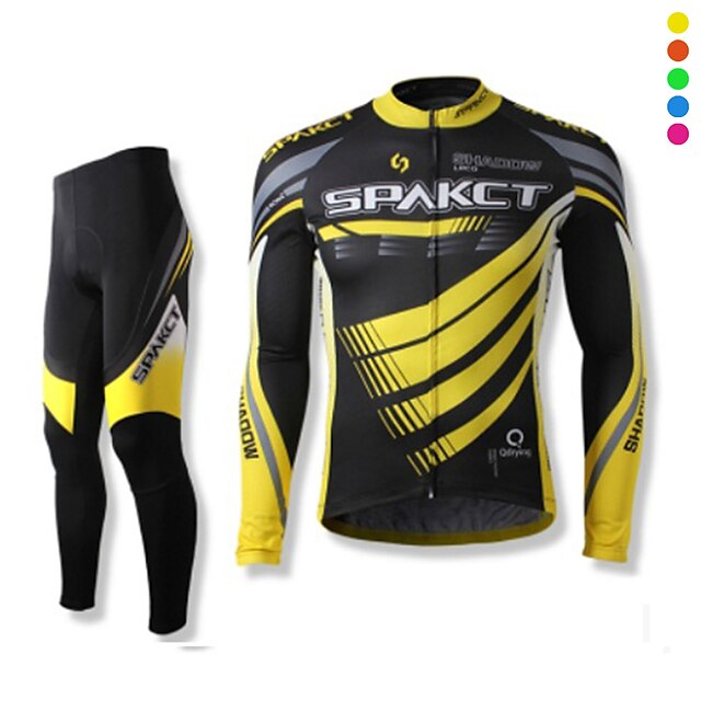  SPAKCT Men's Cycling Jersey with Tights Long Sleeve Winter Bike Clothing Suit with 3 Rear Pockets Mountain Bike MTB Road Bike Cycling Breathable Quick Dry Wearable Back Pocket Black Yellow Pink