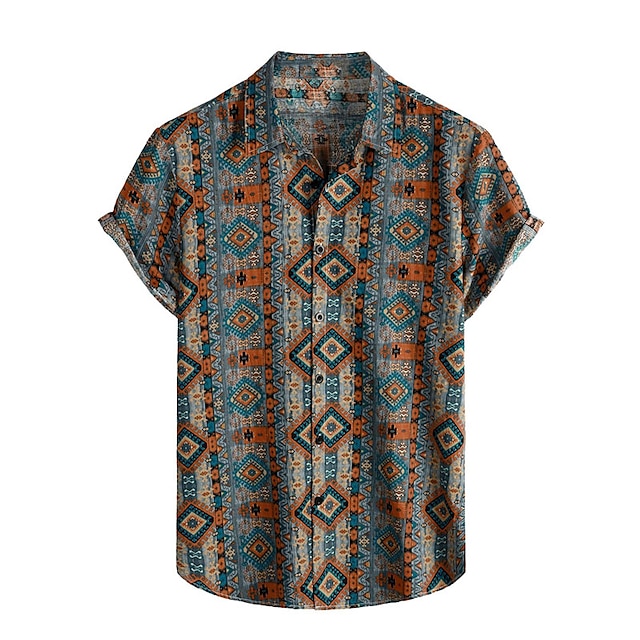 Per uomo Tribale Vintage ▾ Etnico Camicia Camicia con bottoni Manica corta Tropicale Di tendenza Hawaiano Informale Per eventi Spiaggia Estate Primavera Collo ripiegabile Stampa Bottone giù Blu