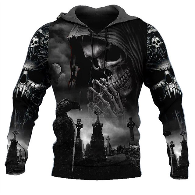 Men's Skull Graphic Prints Hoodie Hoodies Sweatshirt Streetwear Designer Long Sleeve Hooded Daily Sports Black Print Spring &  Fall Designer3